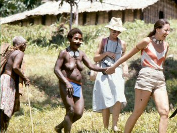 Kwaio woman with bone jewelry and Shelly Keesing, Solomon Islands