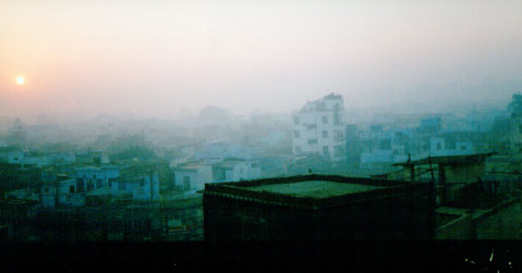 Sunrise over Delhi – Visibility is poor due to pollution in the air