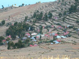 Red roofs for ecotourism travel in Amantani