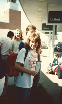 Leslie's First Solo Flight Abroad. See the ticket in my hand?